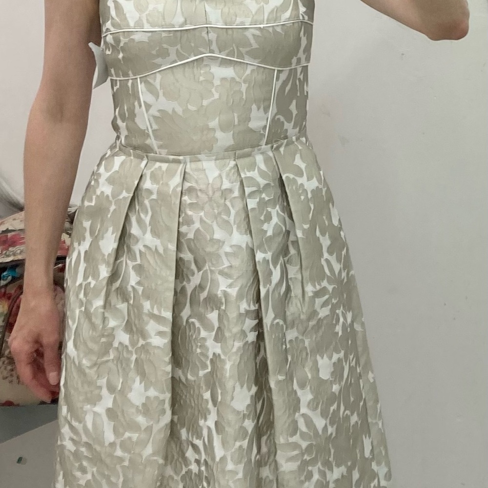 Strapless mini dress cream taupe brocade Cynthia Steffe - Picture 7 of 11
